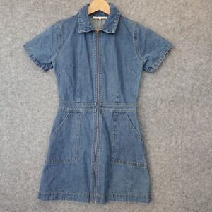 Denim Mini Dress Women XS Blue Full Zip Jean Utility Work Concert ETOPHE STUDIOS